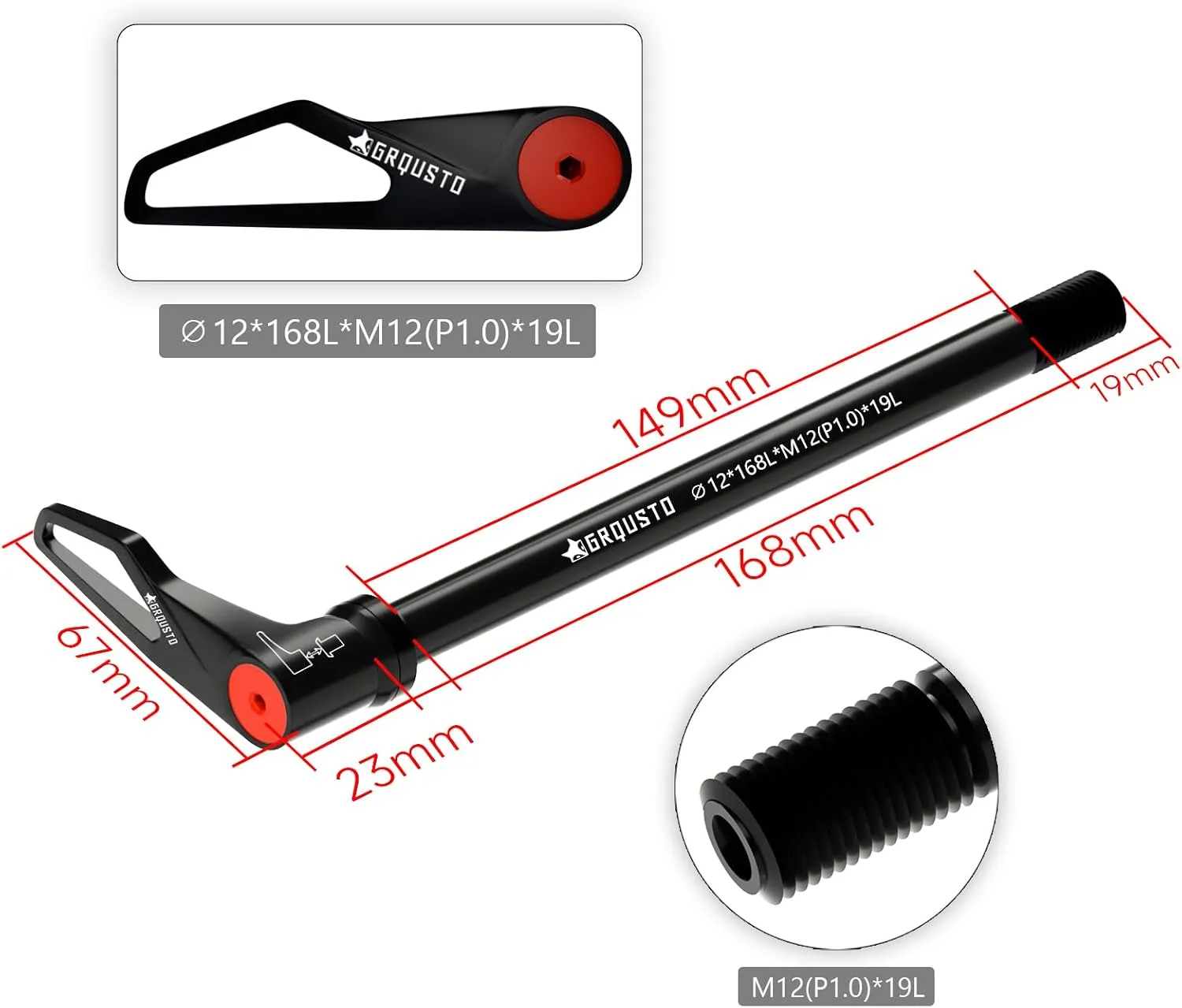 1.0mm Thread Pitch Front Rear Quick Release Thru Axles for Bicyle Suspension Forks Rigid Forks and Bike Rear Frame, Free Rotating Handle Road Mountain Bike Axle: 12mm x 124mm to 174mm Includes 3 Size
