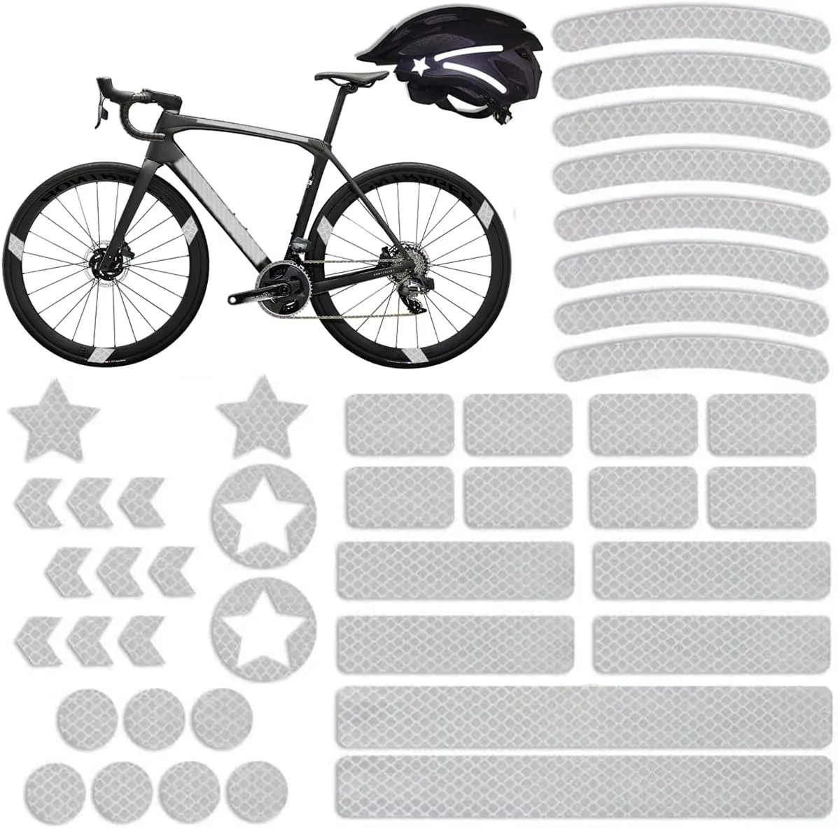 42Pcs Reflective Stickers, Reflective Decals Multi Shapes Kit, Waterproof Outdoor Safety Warning Reflective Stickers, Night Visibility Adhesive Stickers for Helmet, Bicycle, Car & Stroller