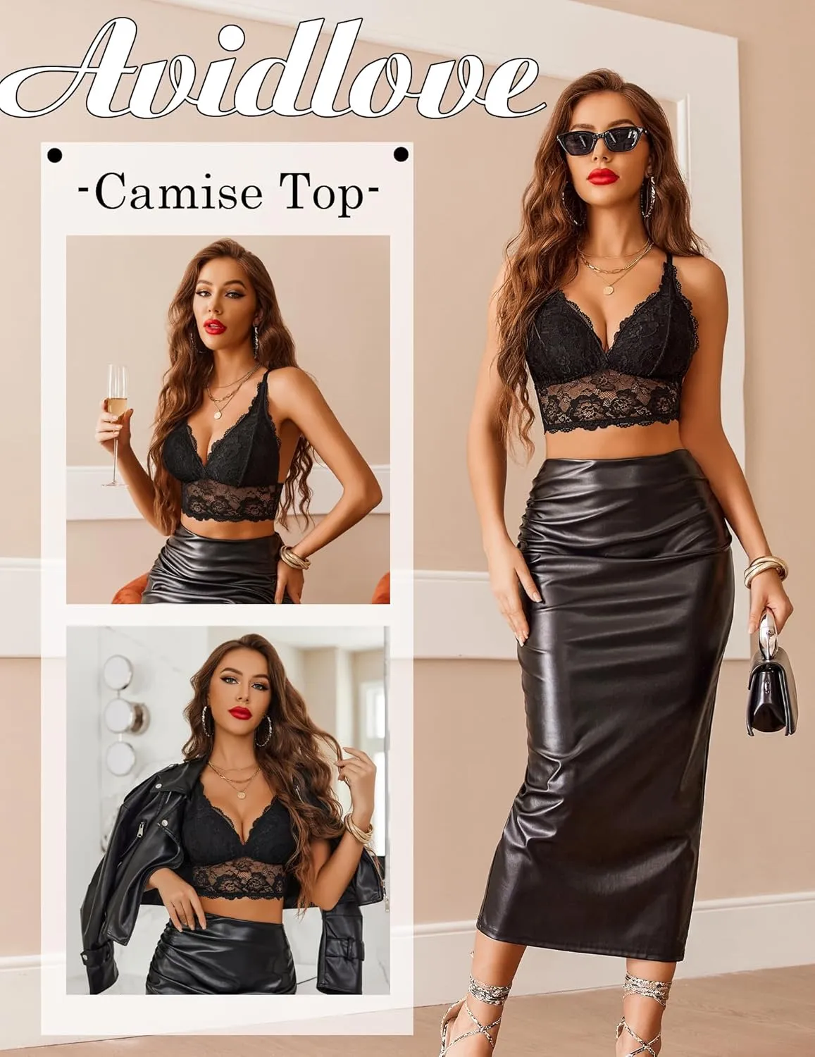 Avidlove Bralettes for Women Lace Wireless Bra V Neck Racerback Crop Top Adjustable Lingerie
