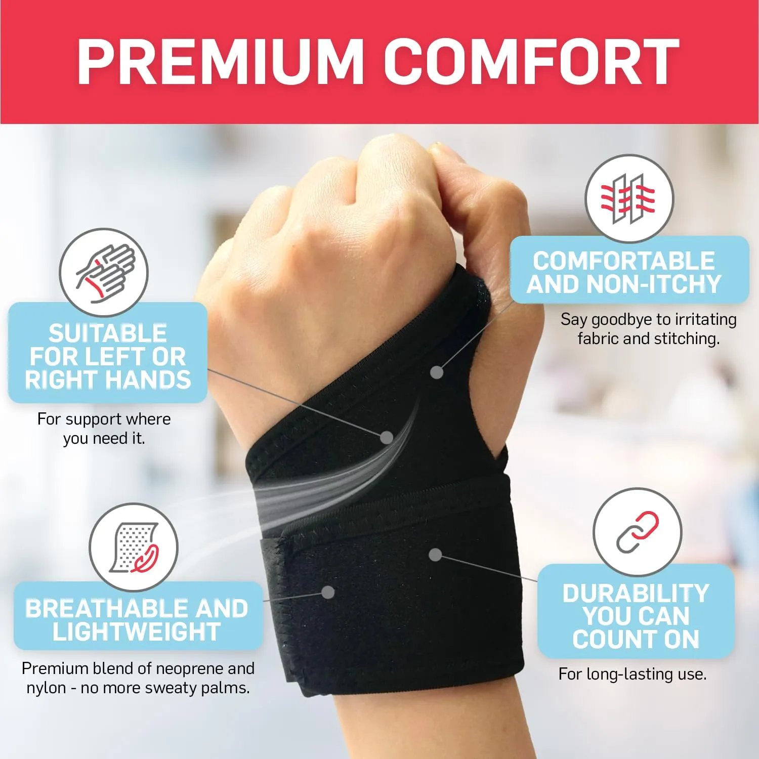 Dr. Arthritis Essentials Wrist Support, Wrist Wraps, Carpal Tunnel Wrist Brace for Night Support, Hand Brace & Wrist Guard for Left & Right Hand (Black 1 Pack)