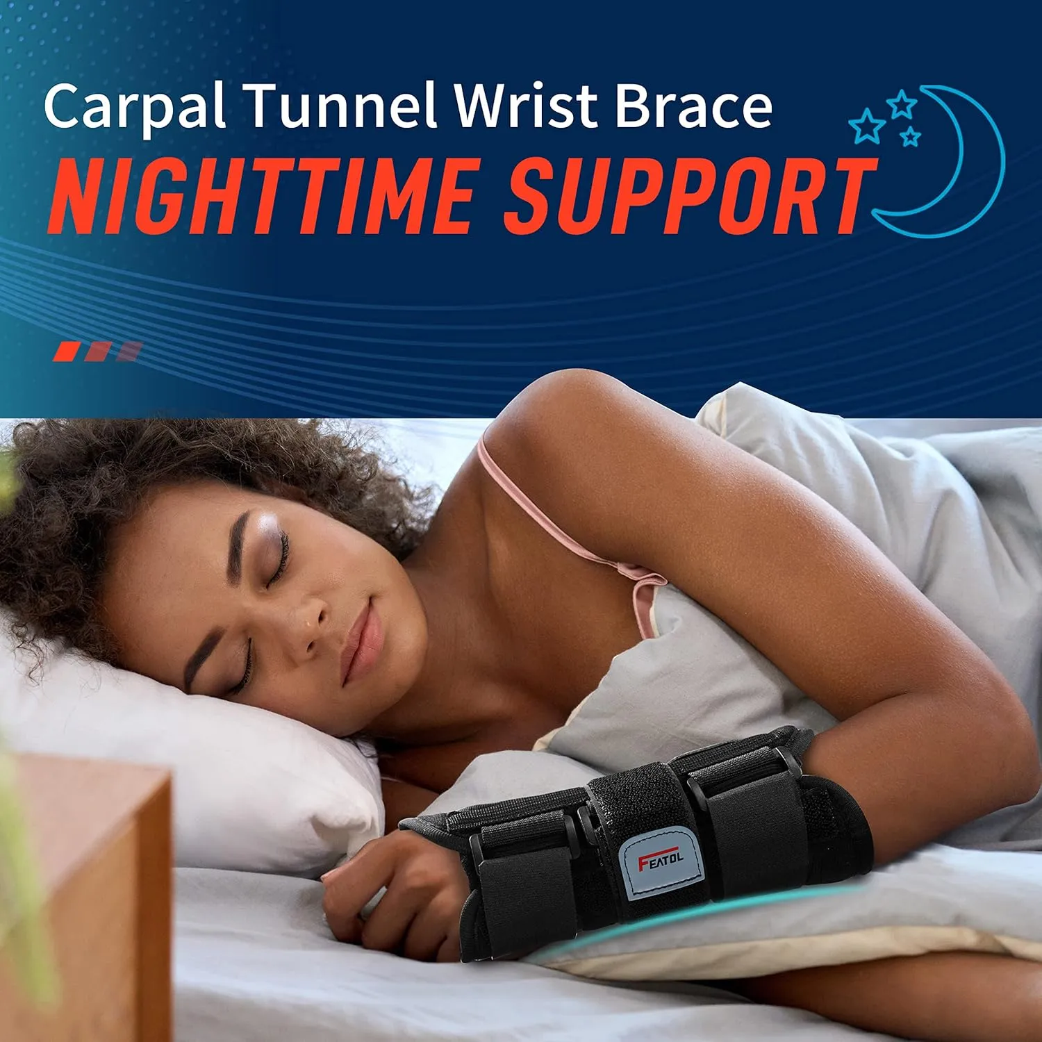FEATOL Carpal Tunnel Wrist Brace Night Support 2 Pack - Wrist Splint for Pain Relief Tendonitis, Sprained, Arthritis - Metal Splint Stabilizer With Hand Brace -FOR Sleeping Women Men -Right&Left(L/XL)
