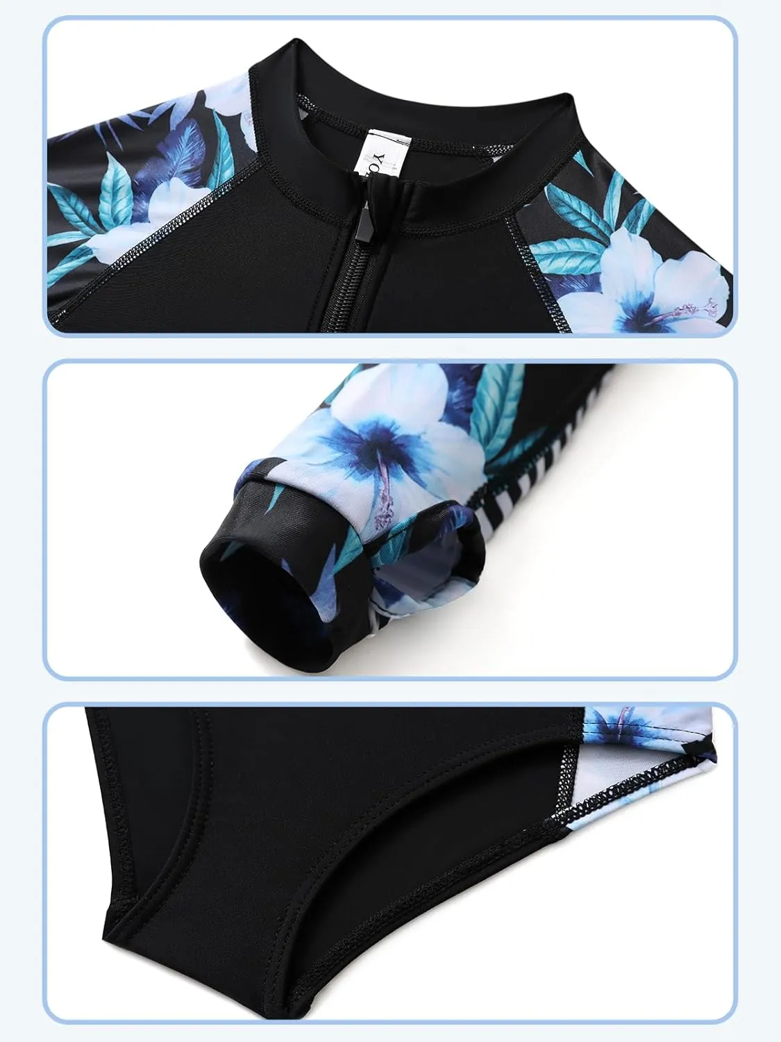 Girls Long Sleeve Rashguard Swimsuit UV Protection One-Piece Swimwear Bathing Suit