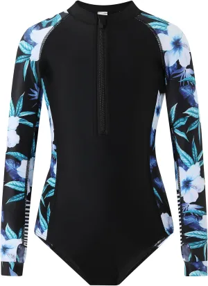 Girls Long Sleeve Rashguard Swimsuit UV Protection One-Piece Swimwear Bathing Suit