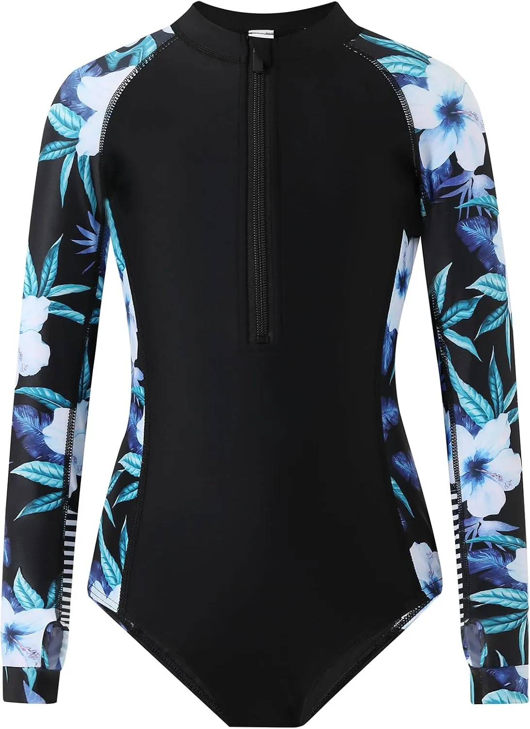 Girls Long Sleeve Rashguard Swimsuit UV Protection One-Piece Swimwear Bathing Suit