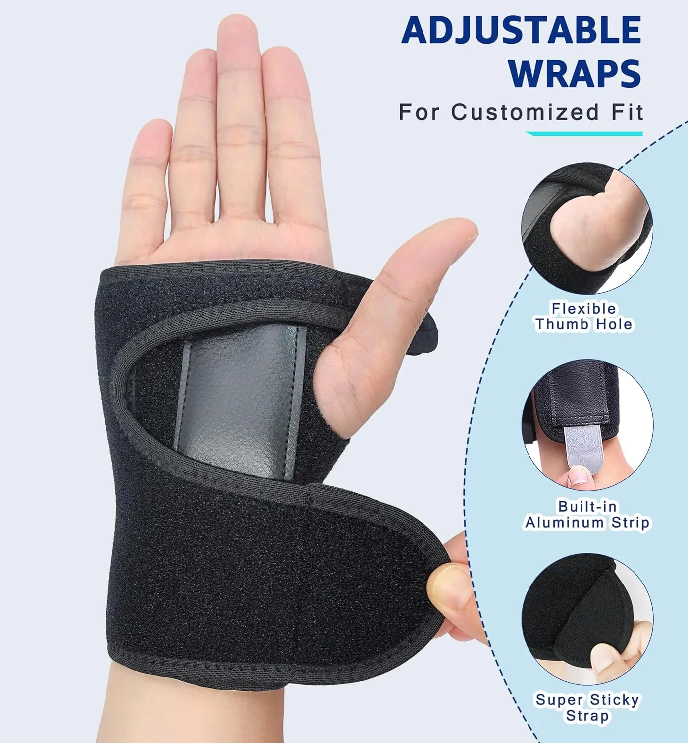 HiRui Wrist Brace Wrist Support with Splint for Men and Women, Hand Support for Carpal Tunnel Arthritis Tendonitis Sprain Recovery Pain Relief, Day & Night Support (One Size, Right Hand)
