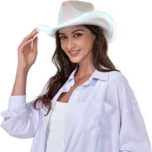 HSCTEK Light Up Holographic Space Cowboy Cowgirl Hat(Updated EL Wire)