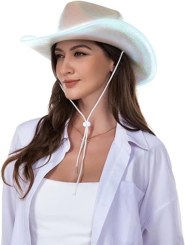 HSCTEK Light Up Holographic Space Cowboy Cowgirl Hat(Updated EL Wire)
