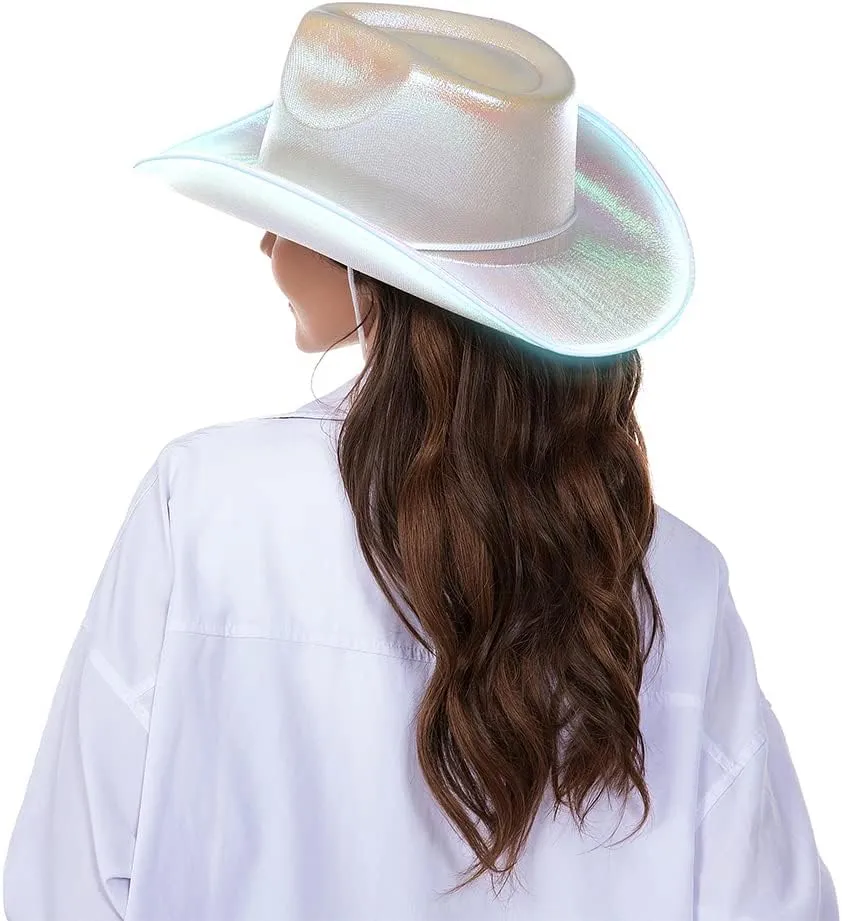 HSCTEK Light Up Holographic Space Cowboy Cowgirl Hat(Updated EL Wire)