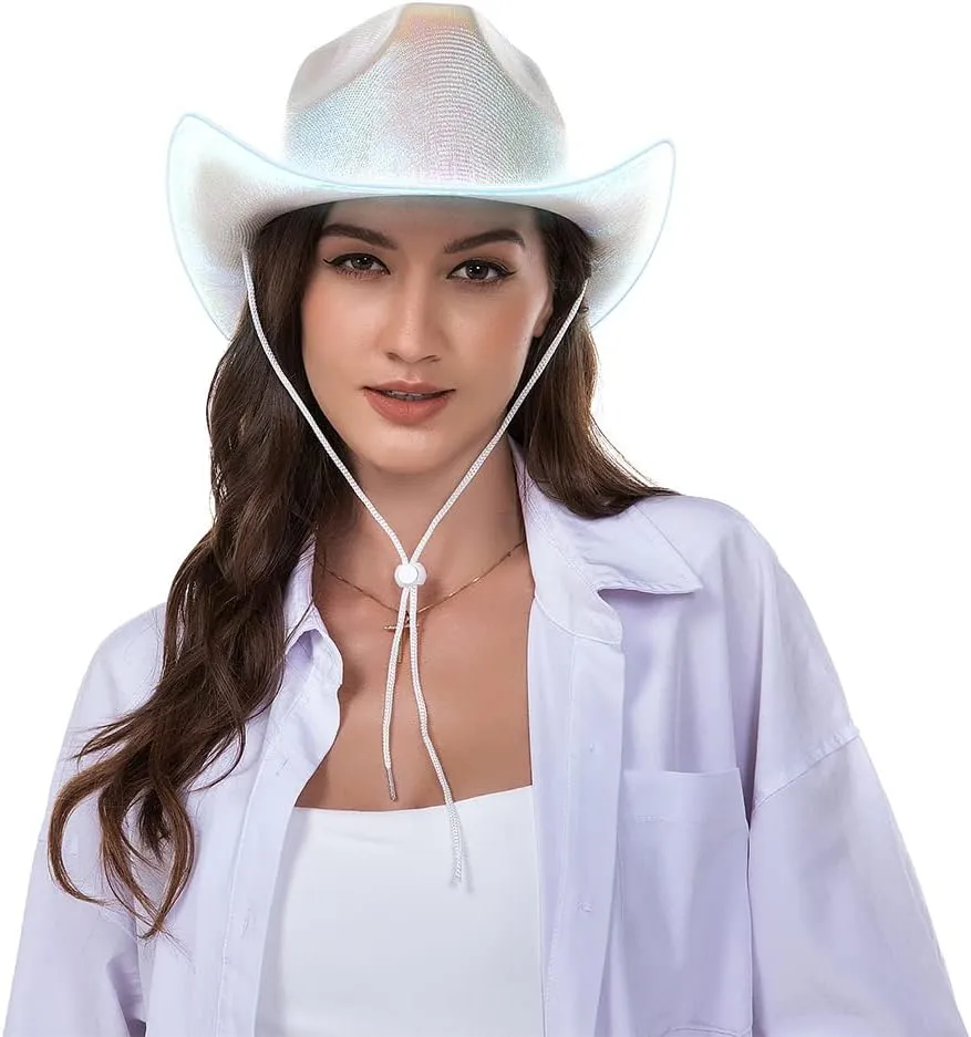 HSCTEK Light Up Holographic Space Cowboy Cowgirl Hat(Updated EL Wire)