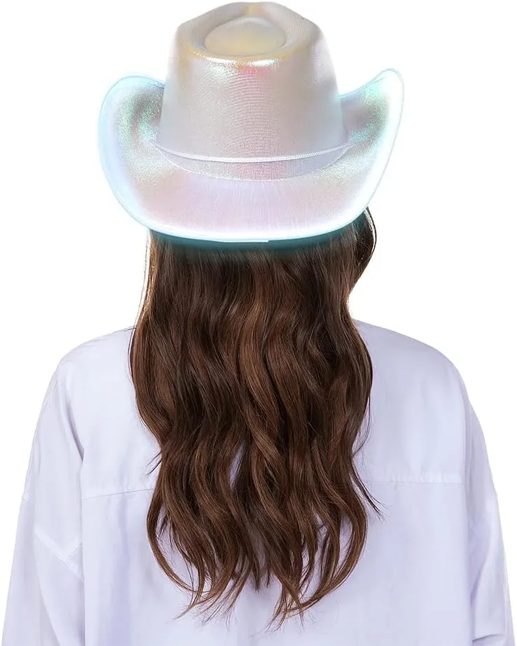 HSCTEK Light Up Holographic Space Cowboy Cowgirl Hat(Updated EL Wire)