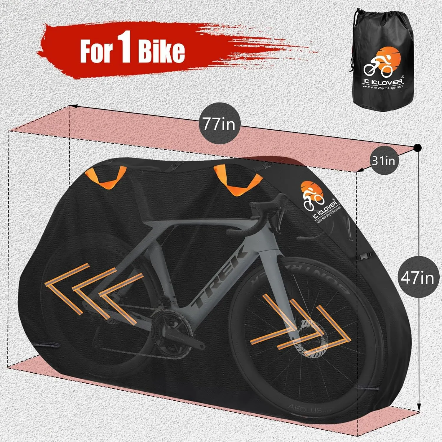 IC ICLOVER Bike Cover for Transport on Rack, Bicycle Covers for 1 Bike on Rear Bike Rack, 600D Outdoor Storage Bike Travel Cover on Hitch, Waterproof Bike Rack Covers for 1 Bike on Car Bike Rack