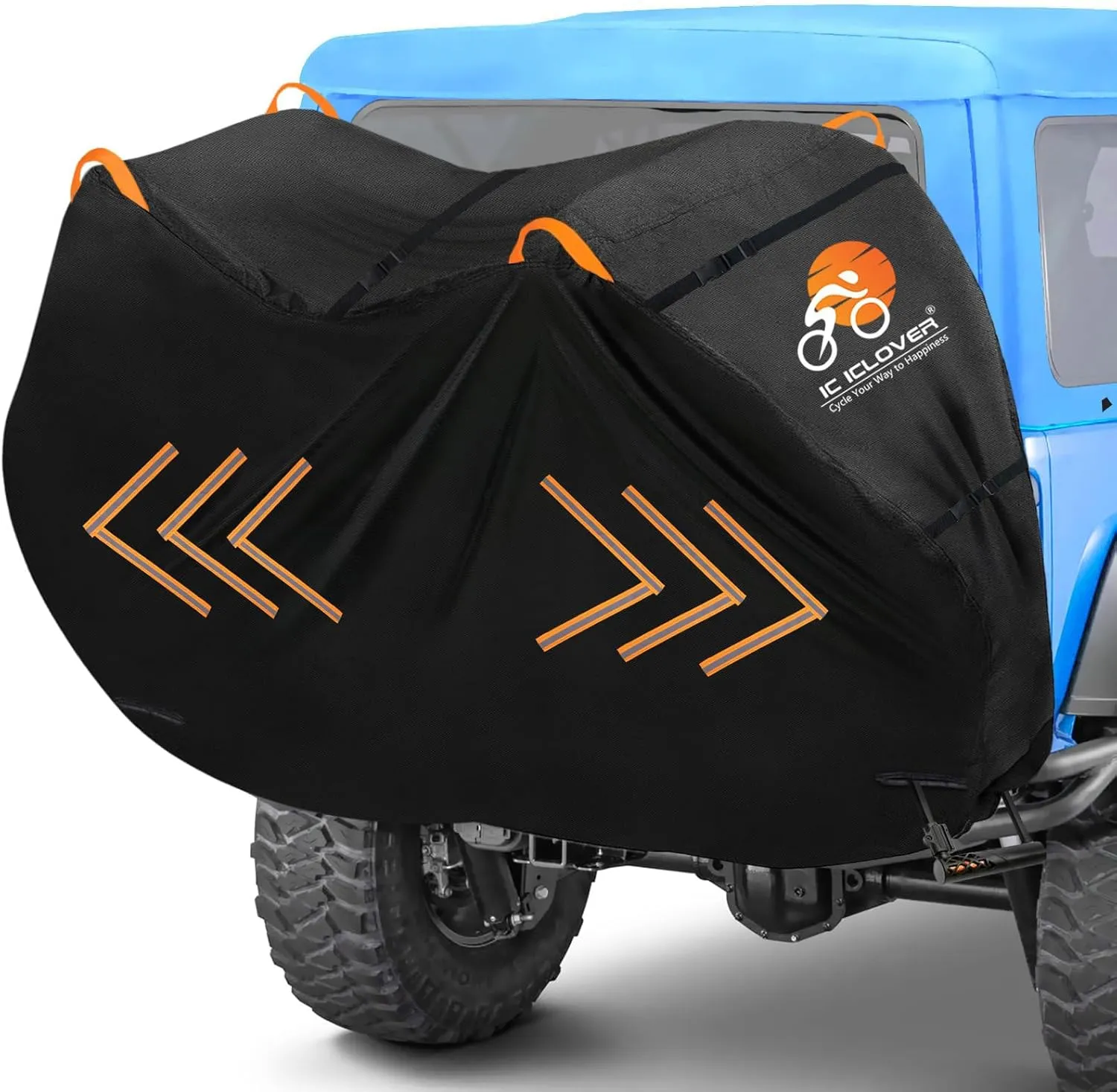 IC ICLOVER Bike Cover for Transport on Rack, Bicycle Covers for 1 Bike on Rear Bike Rack, 600D Outdoor Storage Bike Travel Cover on Hitch, Waterproof Bike Rack Covers for 1 Bike on Car Bike Rack