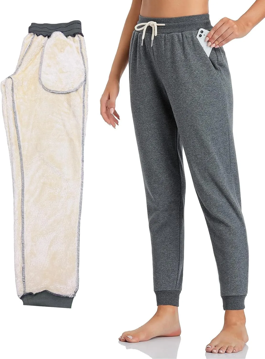 Inno Women's 28" 31" 34" 36" Sherpa Polar Fleece Lined Jogger Pants Warm Sweatpants Thermal Athletic Lounge Petite Tall