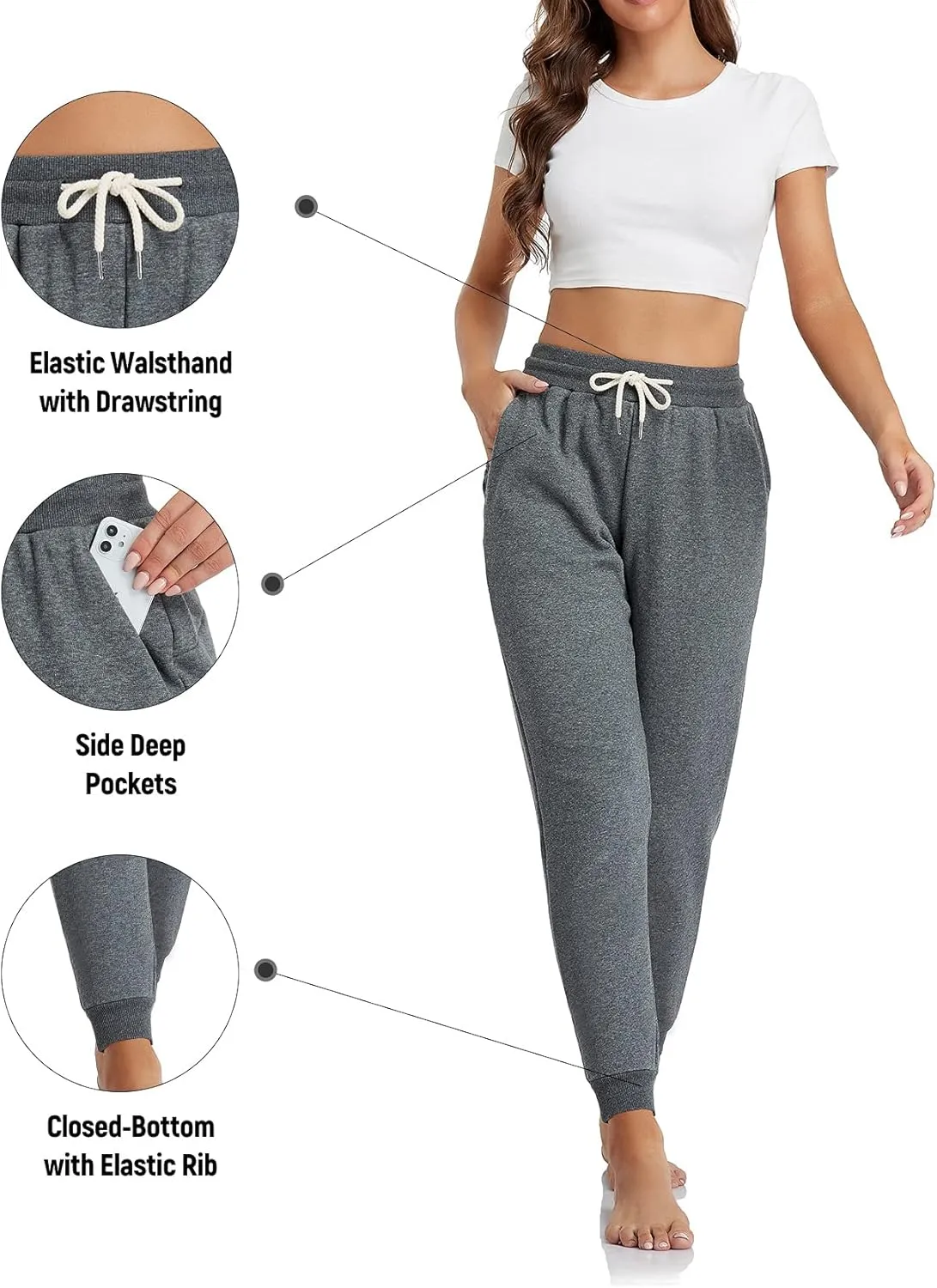 Inno Women's 28" 31" 34" 36" Sherpa Polar Fleece Lined Jogger Pants Warm Sweatpants Thermal Athletic Lounge Petite Tall