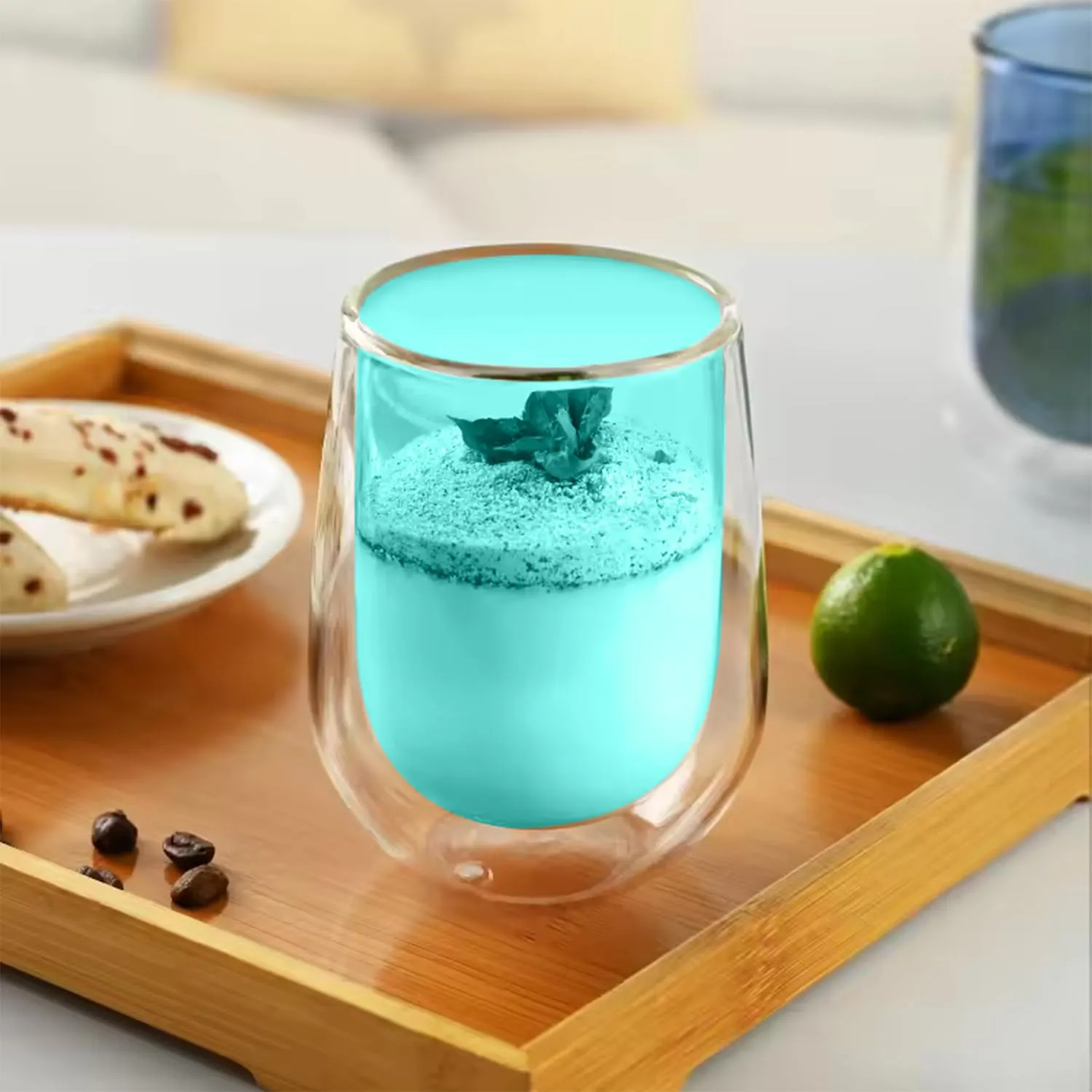 Kuber Industries 4 Pcs Double Walled Borosilicate Glass | High Thermal Resistance | Microwave & Dishwasher Safe | 190 ML | Pack of 2 | Green