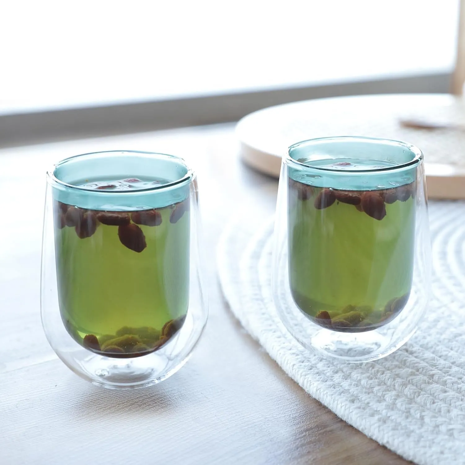Kuber Industries 4 Pcs Double Walled Borosilicate Glass | High Thermal Resistance | Microwave & Dishwasher Safe | 190 ML | Pack of 2 | Green