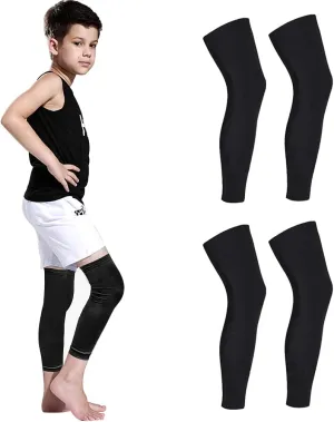 Luwint Long Compression Leg Sleeves for Kids Non-Slip UV Protection Thigh Calf Sleeves Comfortable Brace Support, 2 Pair