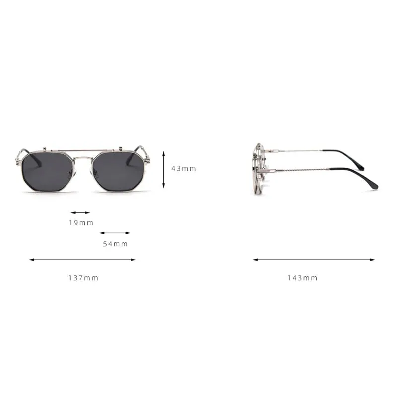 mimiyou Polarized Polygon Flips Up Sunglasses Women Vintage Punk Sunglasses Men Sun Glasses Women Brand UV400 Eyeglasses Shades