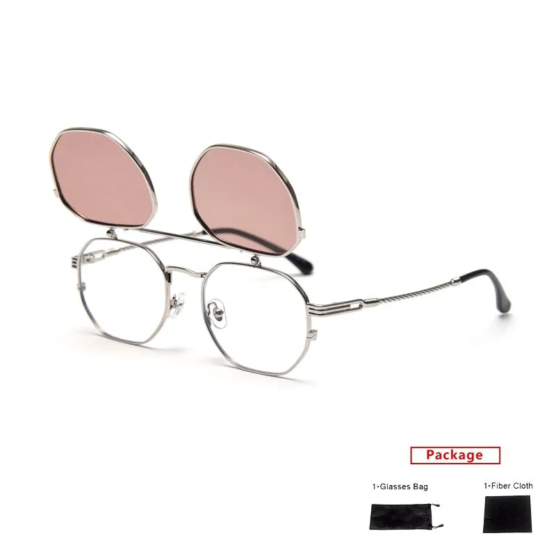 mimiyou Polarized Polygon Flips Up Sunglasses Women Vintage Punk Sunglasses Men Sun Glasses Women Brand UV400 Eyeglasses Shades