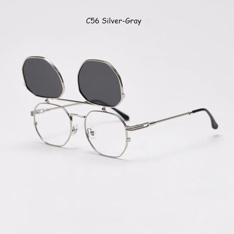 mimiyou Polarized Polygon Flips Up Sunglasses Women Vintage Punk Sunglasses Men Sun Glasses Women Brand UV400 Eyeglasses Shades