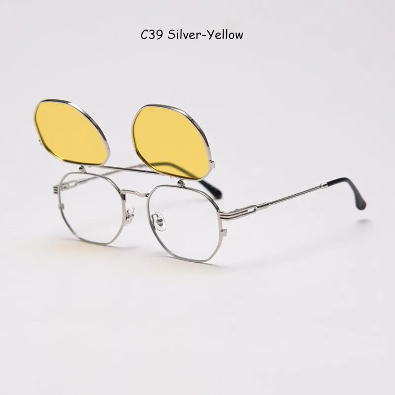 mimiyou Polarized Polygon Flips Up Sunglasses Women Vintage Punk Sunglasses Men Sun Glasses Women Brand UV400 Eyeglasses Shades