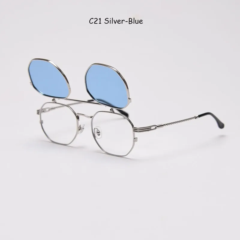 mimiyou Polarized Polygon Flips Up Sunglasses Women Vintage Punk Sunglasses Men Sun Glasses Women Brand UV400 Eyeglasses Shades