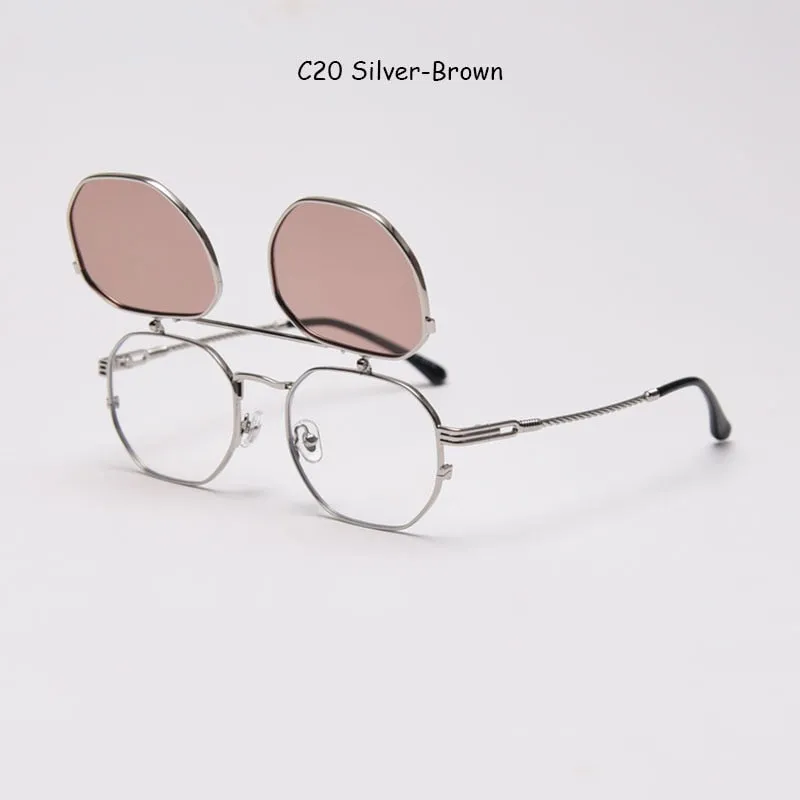 mimiyou Polarized Polygon Flips Up Sunglasses Women Vintage Punk Sunglasses Men Sun Glasses Women Brand UV400 Eyeglasses Shades