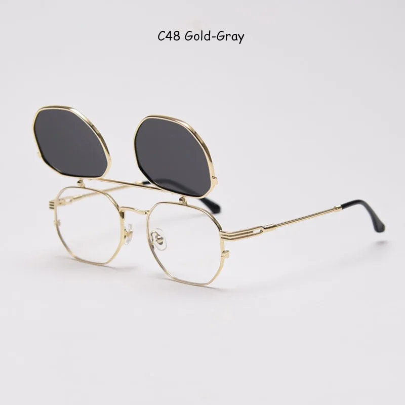 mimiyou Polarized Polygon Flips Up Sunglasses Women Vintage Punk Sunglasses Men Sun Glasses Women Brand UV400 Eyeglasses Shades