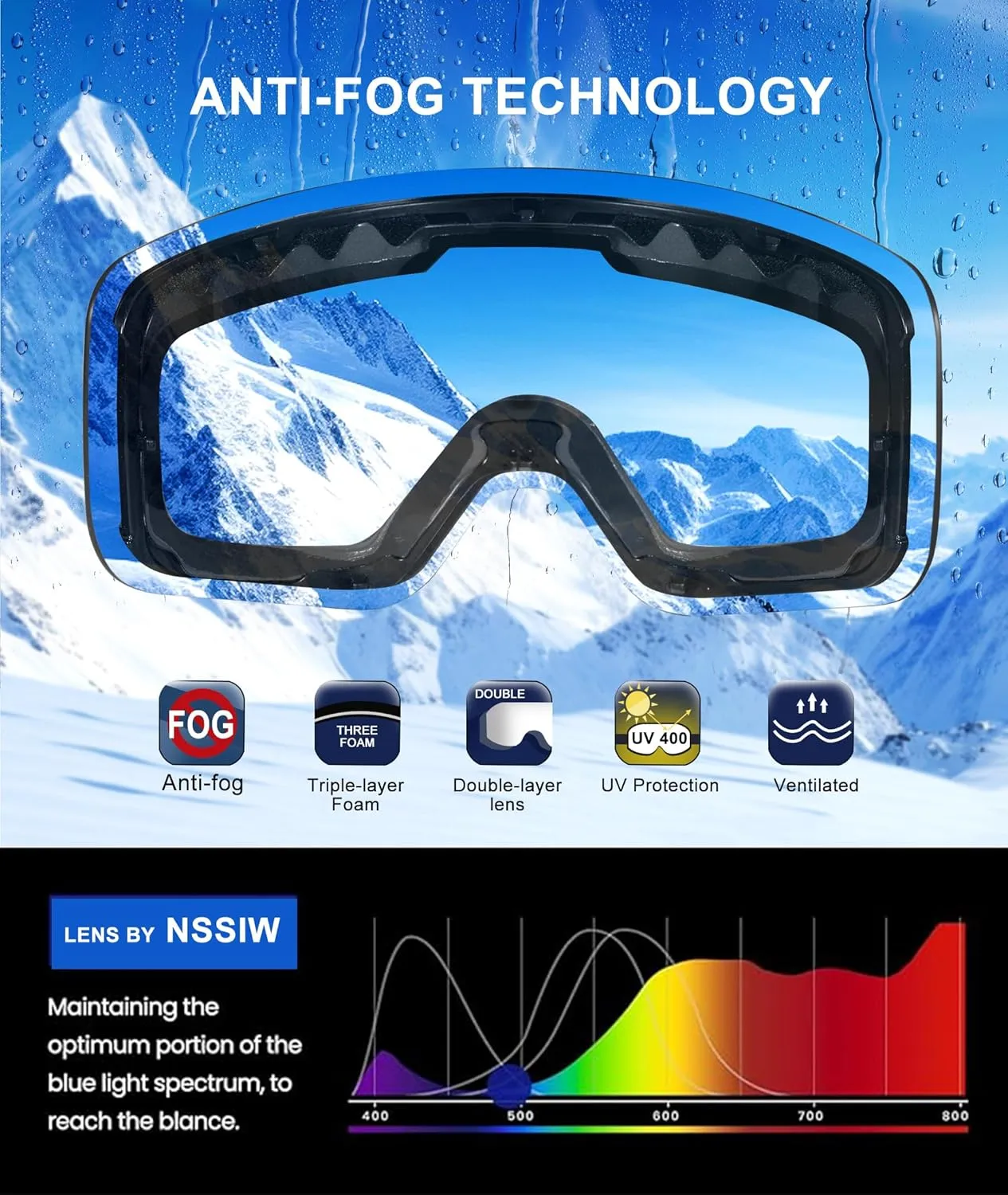 NSSIW Ski Goggles for Men Women Youth, OTG Snowboard Goggles Snow Goggles with Anti Fog and UV Protection Over Glasses 2 Pack