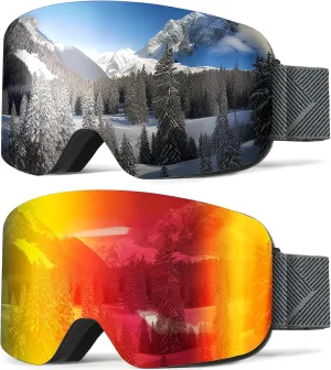 NSSIW Ski Goggles for Men Women Youth, OTG Snowboard Goggles Snow Goggles with Anti Fog and UV Protection Over Glasses 2 Pack
