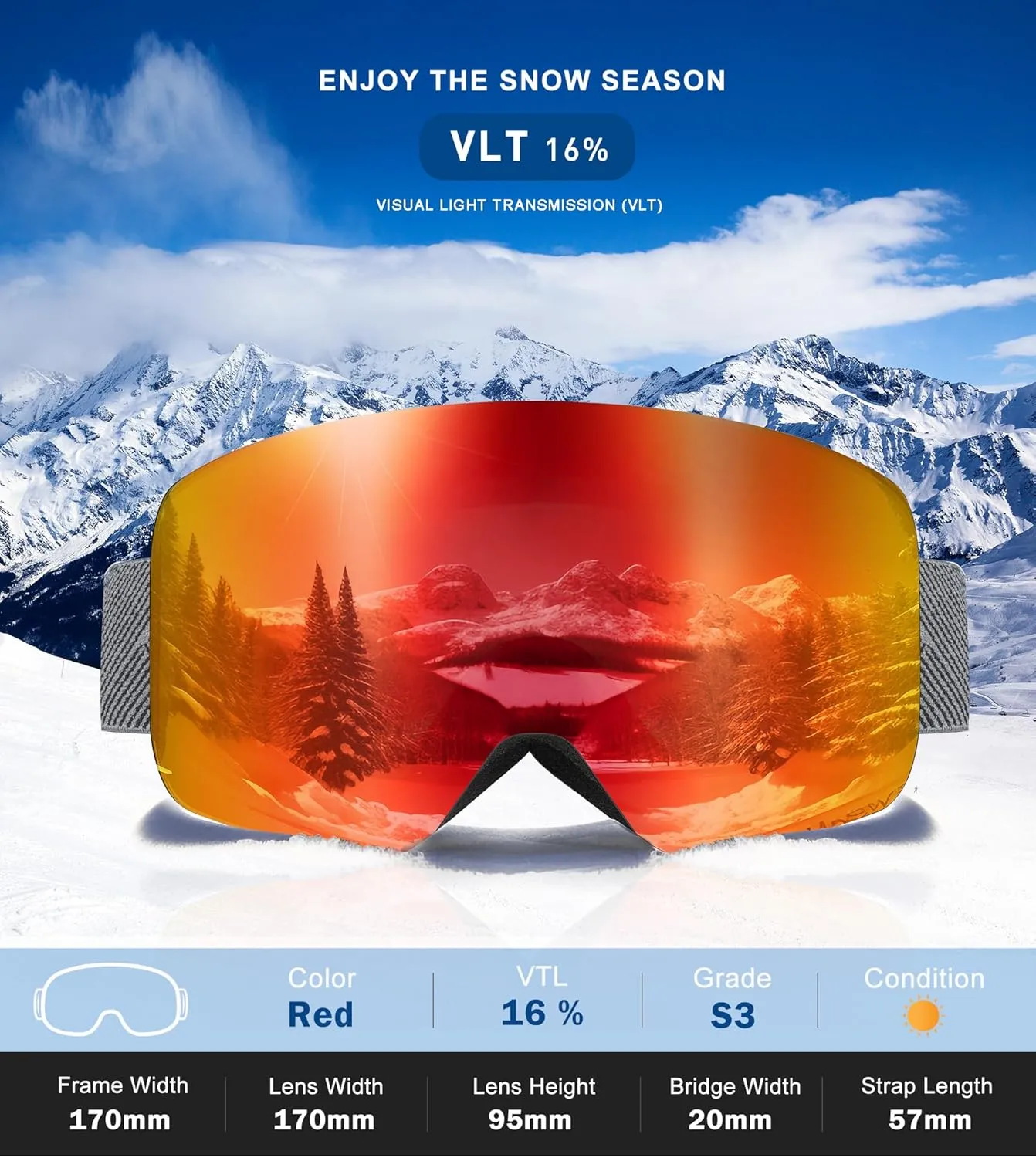 NSSIW Ski Goggles for Men Women Youth, OTG Snowboard Goggles Snow Goggles with Anti Fog and UV Protection Over Glasses 2 Pack