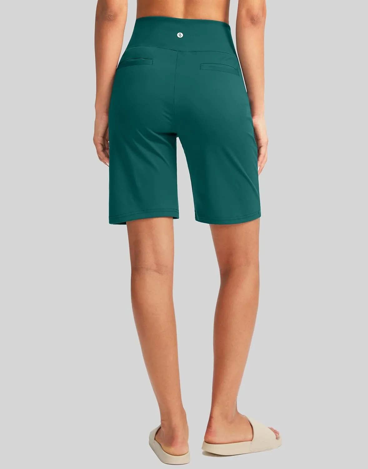 SANTINY Women's 9" High Waisted Bermuda Shorts with 4 Pockets Knee Length Long Shorts for Women Workout Athletic Casual