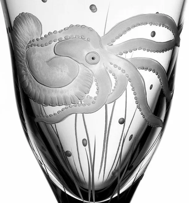 Sea Creatures Hand Engraved Varga Crystal 6-Pc. Water Glass Set