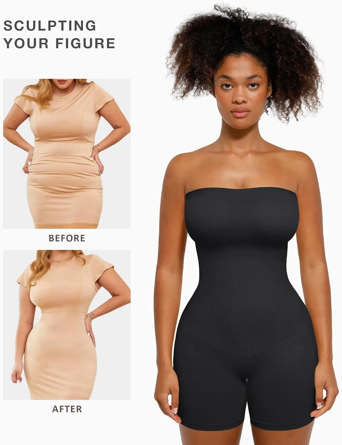 Strapless Shapewear Bodysuit for Women Tummy Control Seamless Butt Lifter Body Shaper with Removable Straps