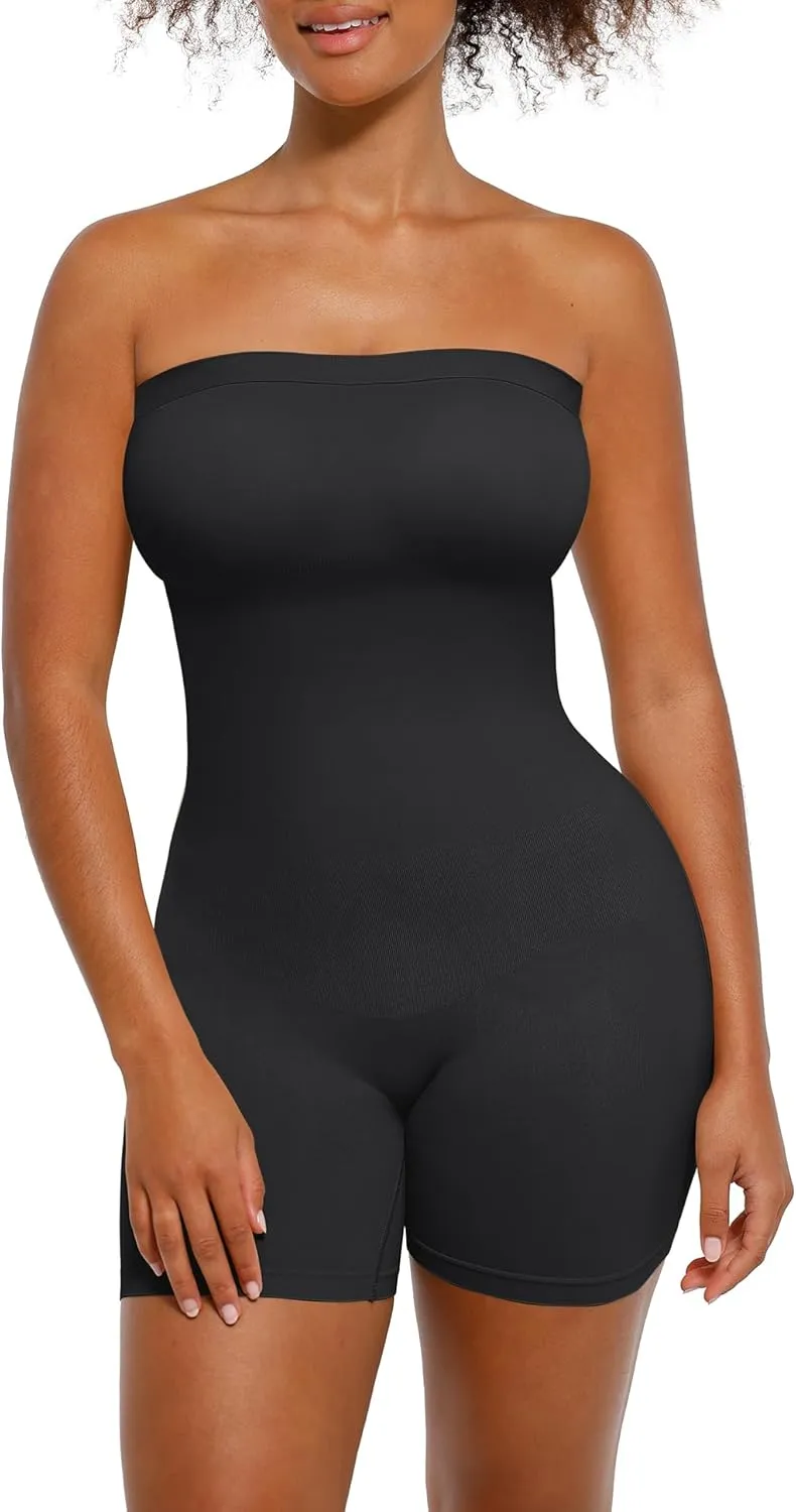 Strapless Shapewear Bodysuit for Women Tummy Control Seamless Butt Lifter Body Shaper with Removable Straps