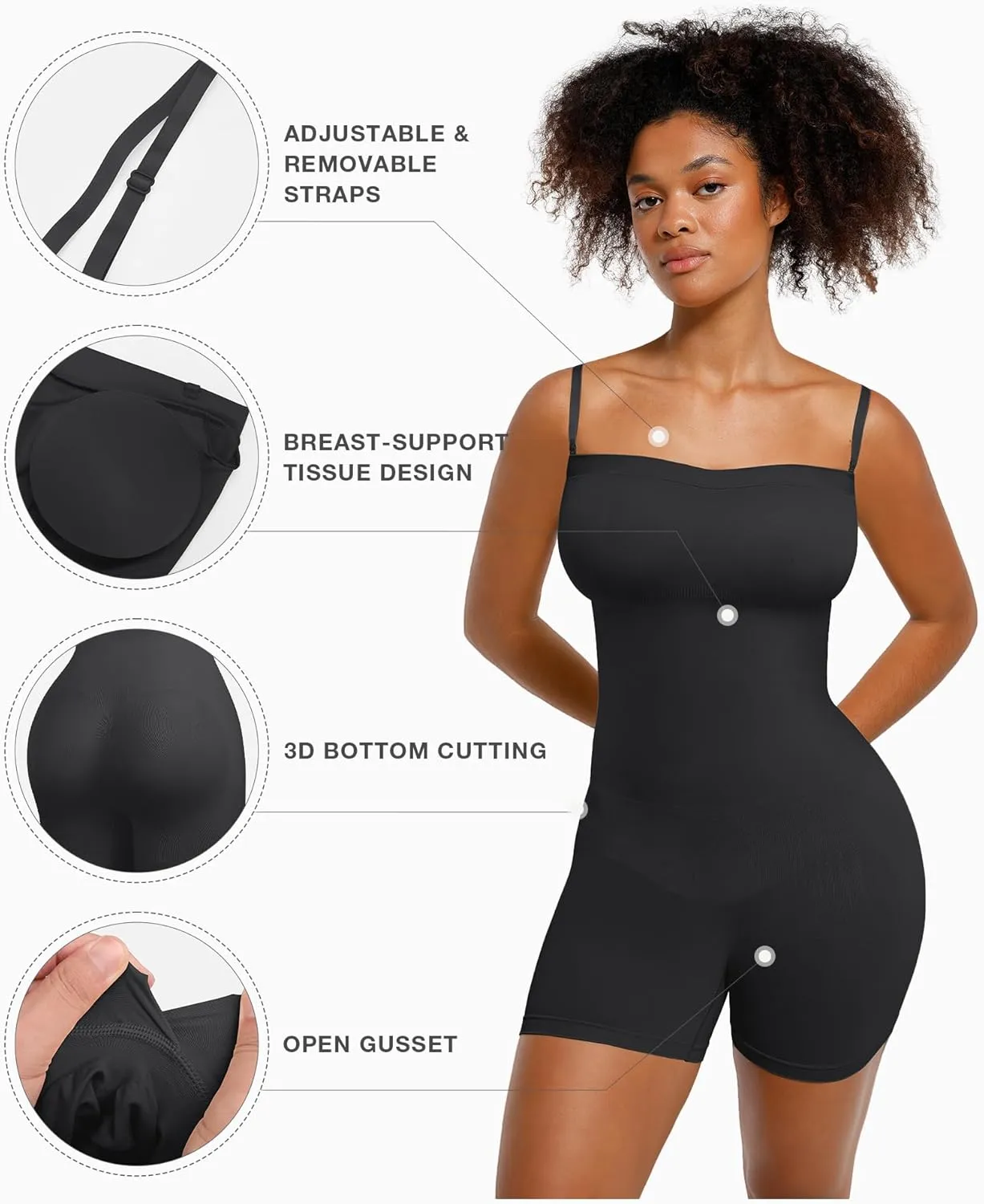 Strapless Shapewear Bodysuit for Women Tummy Control Seamless Butt Lifter Body Shaper with Removable Straps