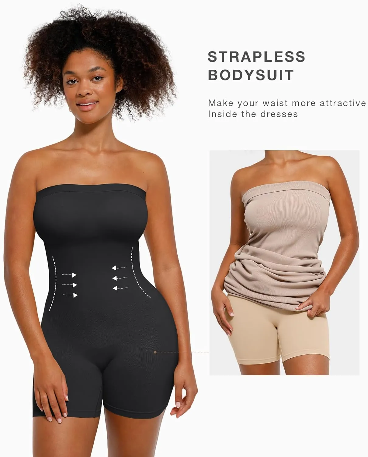 Strapless Shapewear Bodysuit for Women Tummy Control Seamless Butt Lifter Body Shaper with Removable Straps