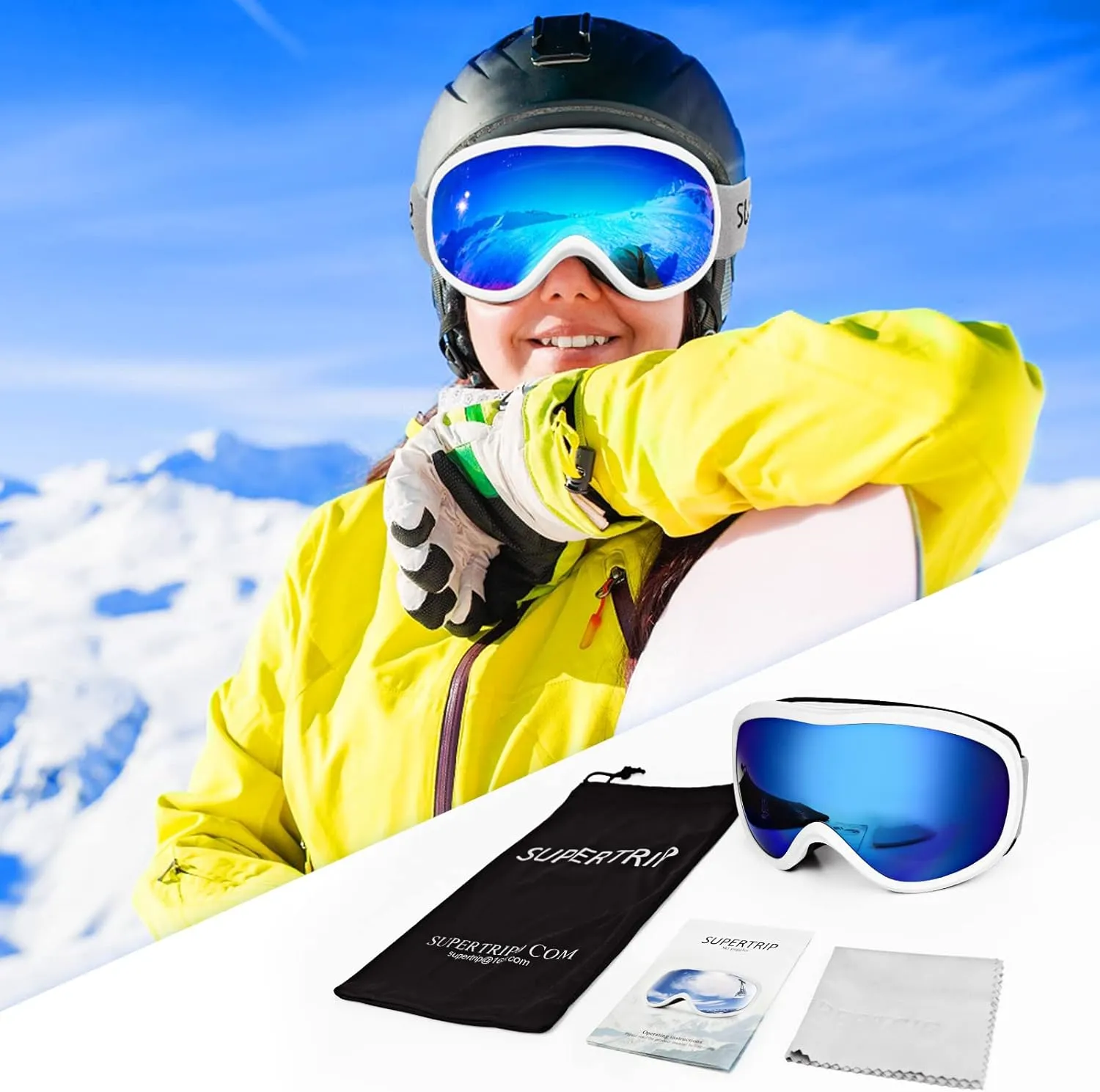 Supertrip Snow Ski Goggles Anti-Fog 100% UV Protection Snowboard Skiing Goggles