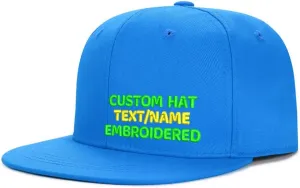 Text/Name/Logo Custom Your Own Embroidered Snapback Flat Brim Cap Hip Hop Funny Hat