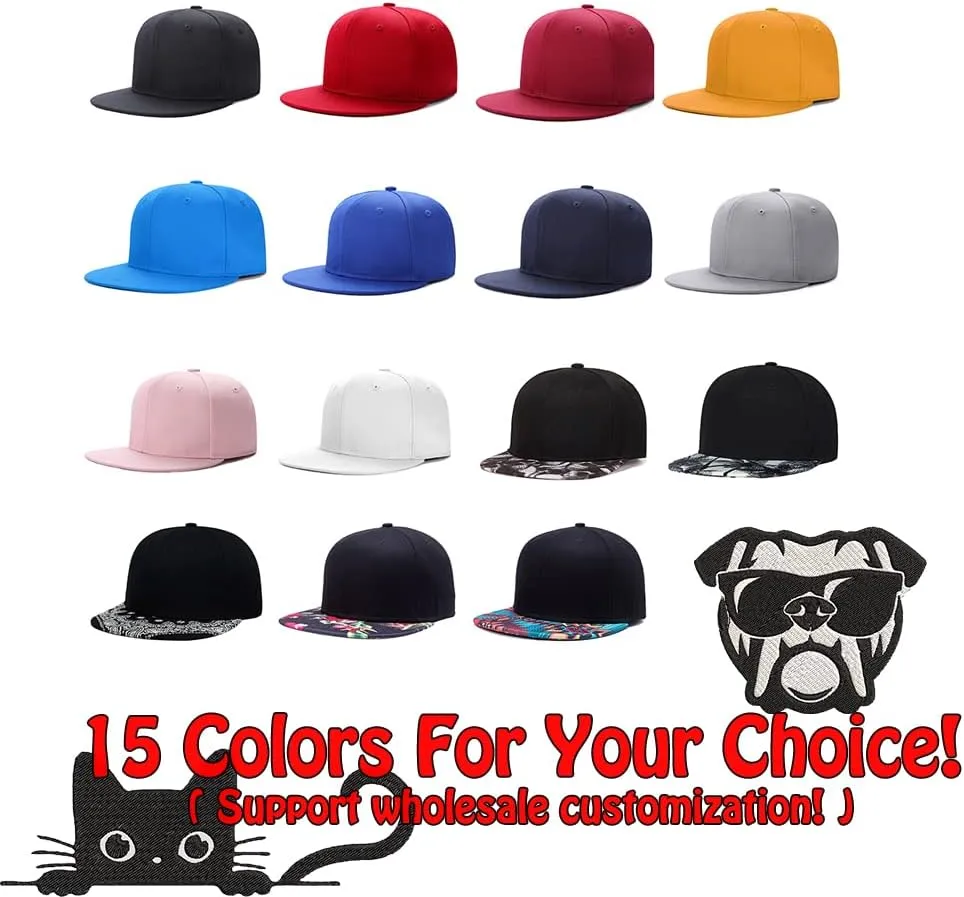 Text/Name/Logo Custom Your Own Embroidered Snapback Flat Brim Cap Hip Hop Funny Hat