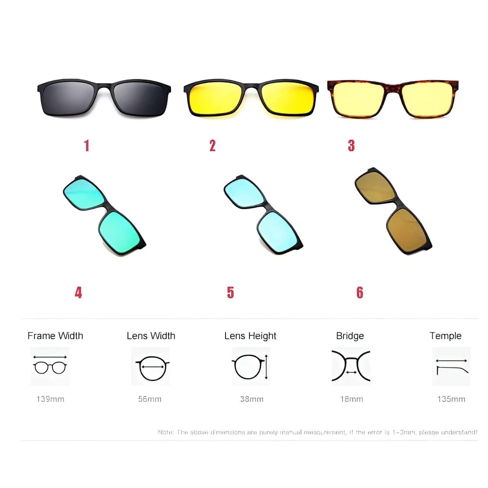 Unisex Prescription Glasses With Magnet Clip Sunglasses 1-6 Clips Included!