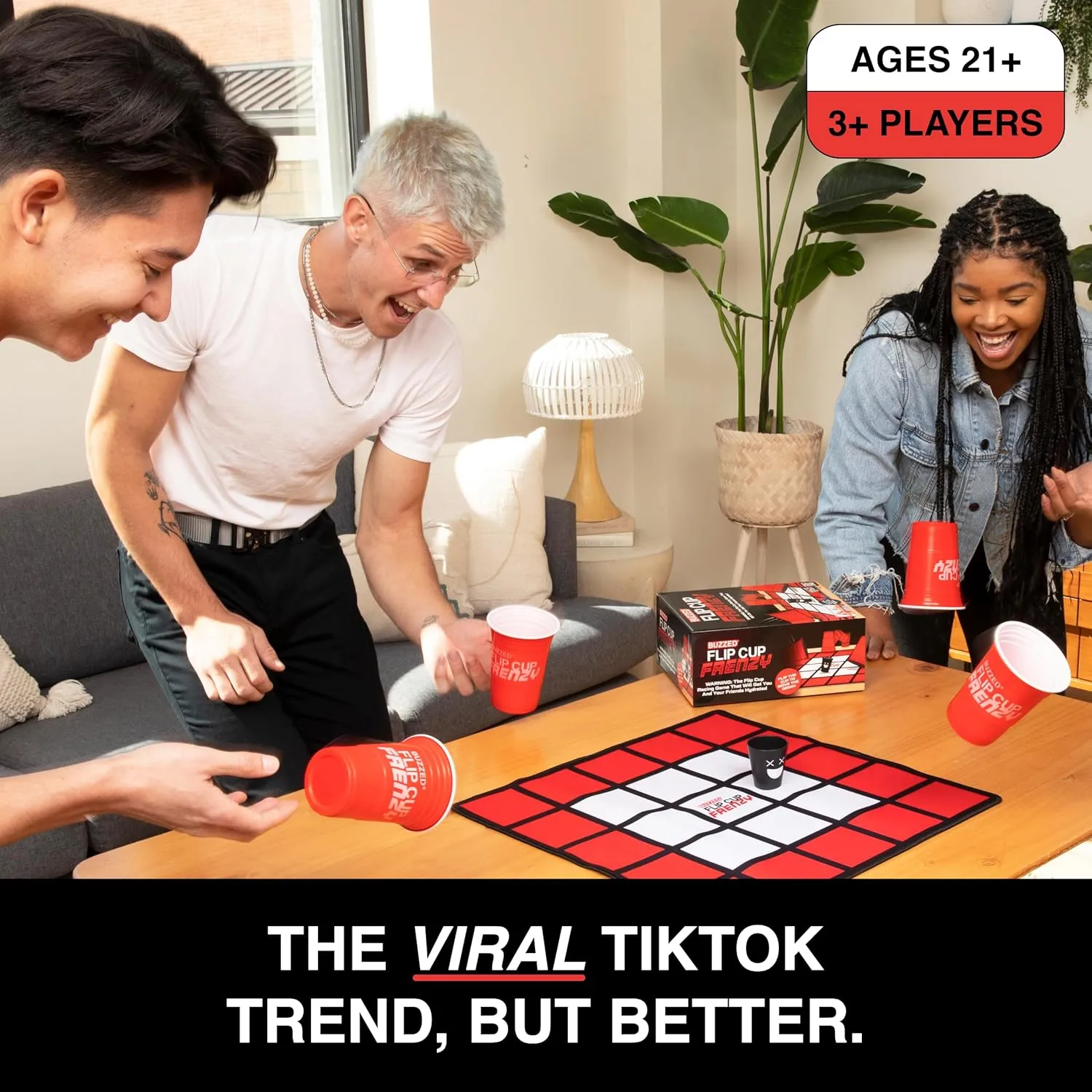 WHAT DO YOU MEME? Buzzed Flip Cup Frenzy Adult Drinking Game, Party Games for Adults, Includes 1 Game Mat, 8 Flip Cups, 1 Drink Cup, and Instructions