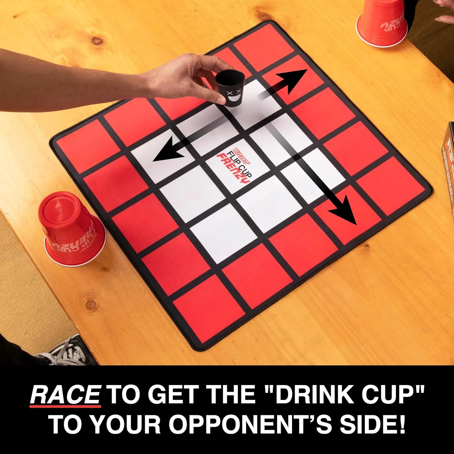 WHAT DO YOU MEME? Buzzed Flip Cup Frenzy Adult Drinking Game, Party Games for Adults, Includes 1 Game Mat, 8 Flip Cups, 1 Drink Cup, and Instructions