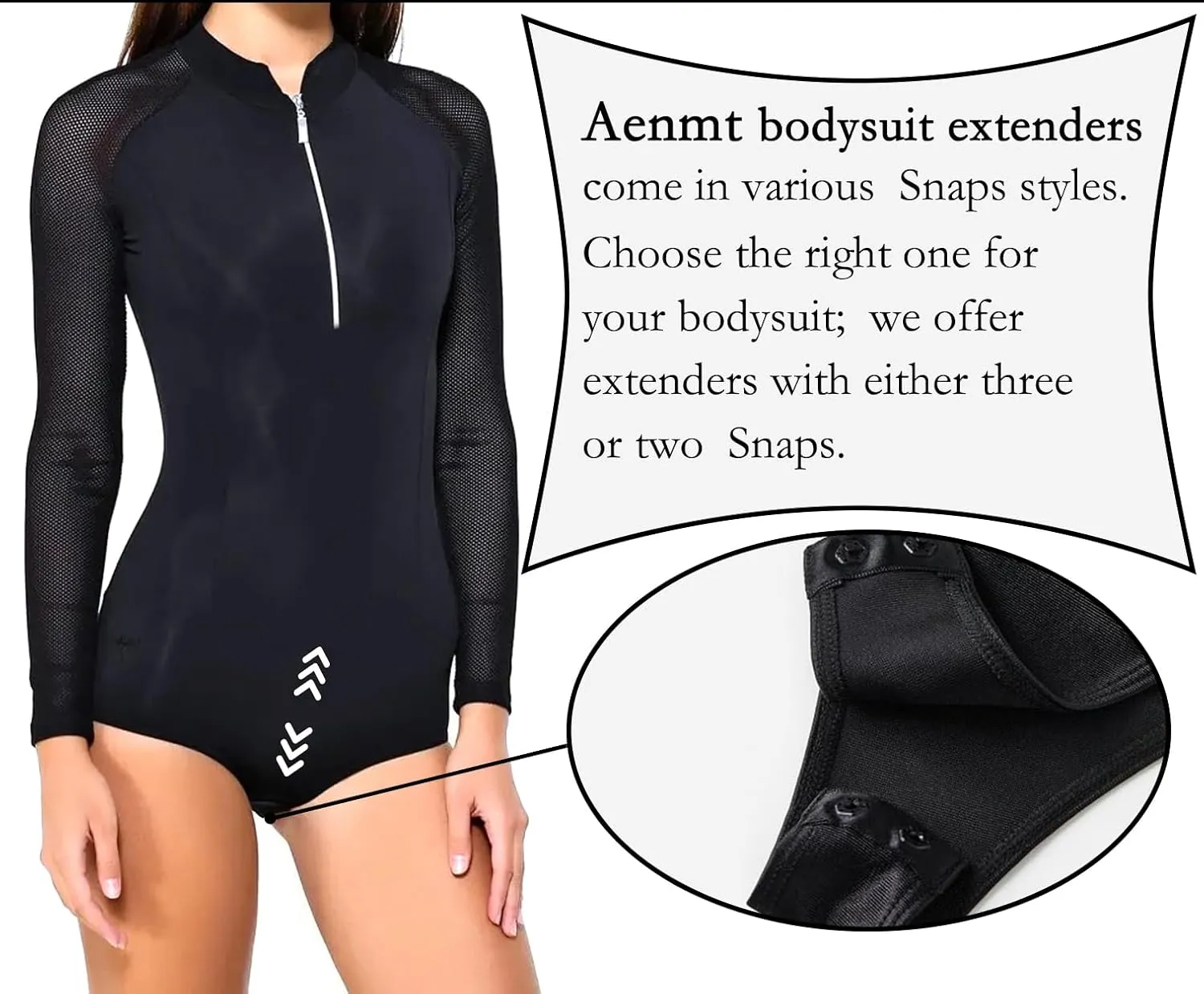 Women's Bodysuit Extender with Snaps, Adds Length to Torso, Removable and Washable Crotch Extender