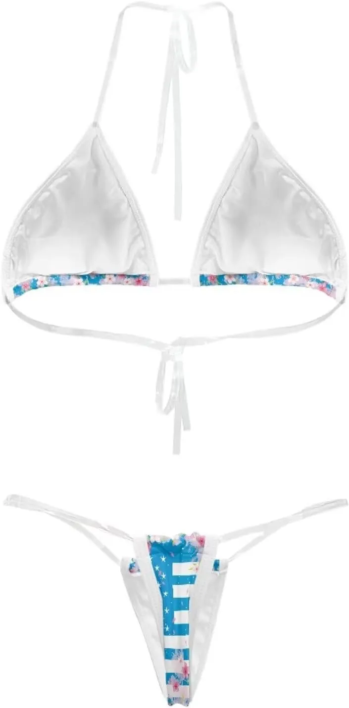 Women's Triangle Bikini String Swimsuit Clear Straps Bathing Suit Micro Bikini Thongs Mini Cheeky Swimwear