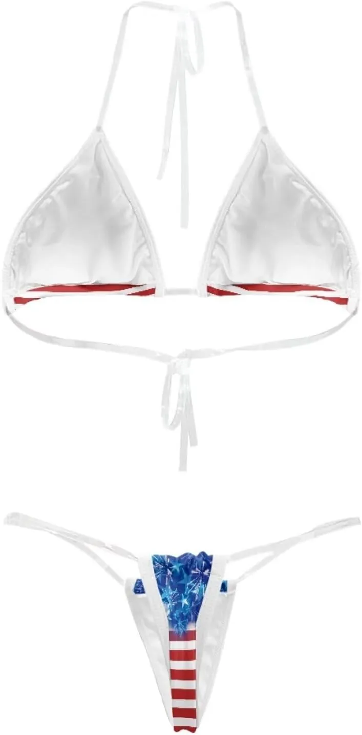 Women's Triangle Bikini String Swimsuit Clear Straps Bathing Suit Micro Bikini Thongs Mini Cheeky Swimwear