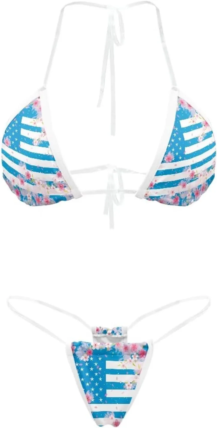 Women's Triangle Bikini String Swimsuit Clear Straps Bathing Suit Micro Bikini Thongs Mini Cheeky Swimwear