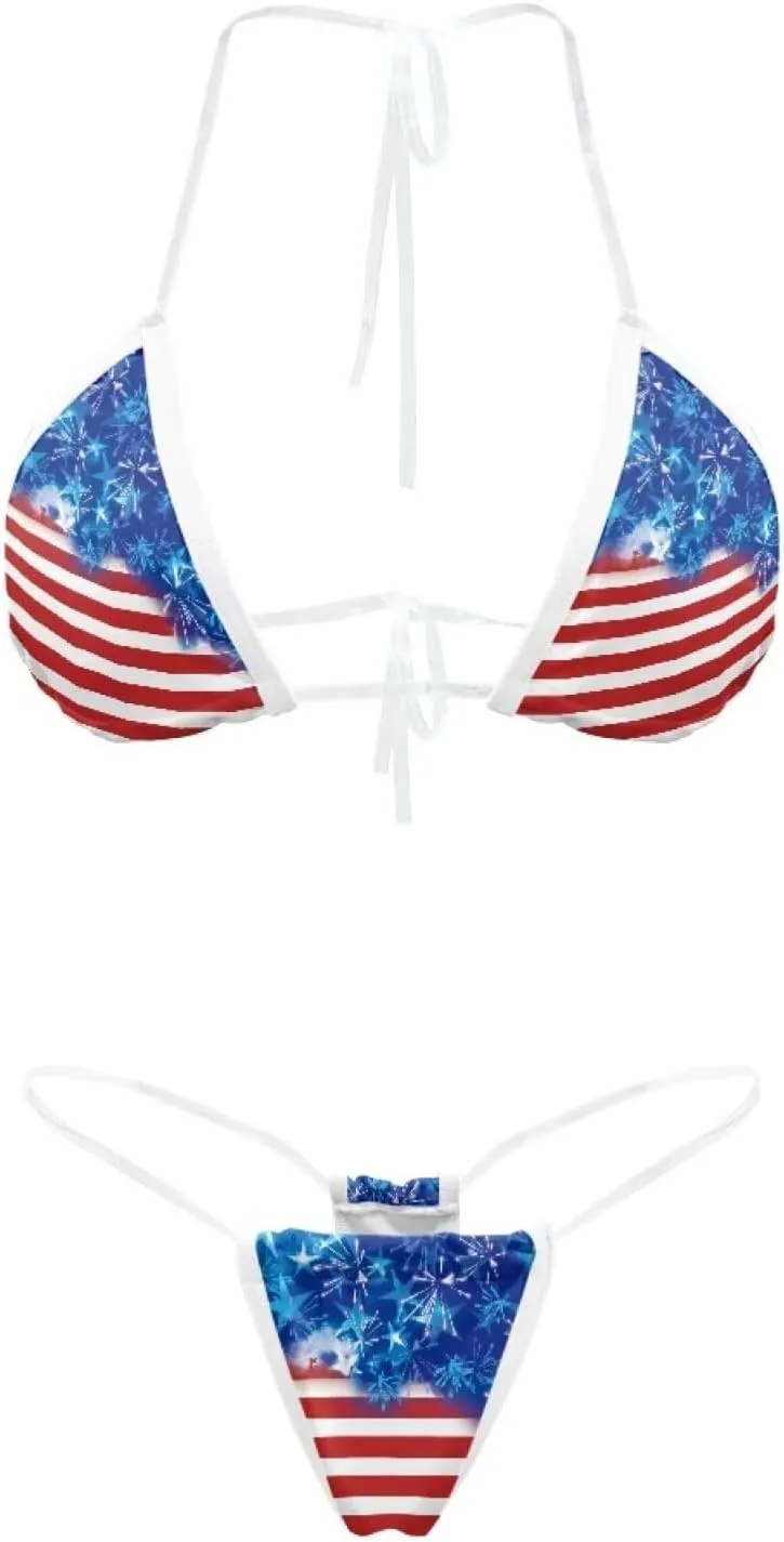 Women's Triangle Bikini String Swimsuit Clear Straps Bathing Suit Micro Bikini Thongs Mini Cheeky Swimwear