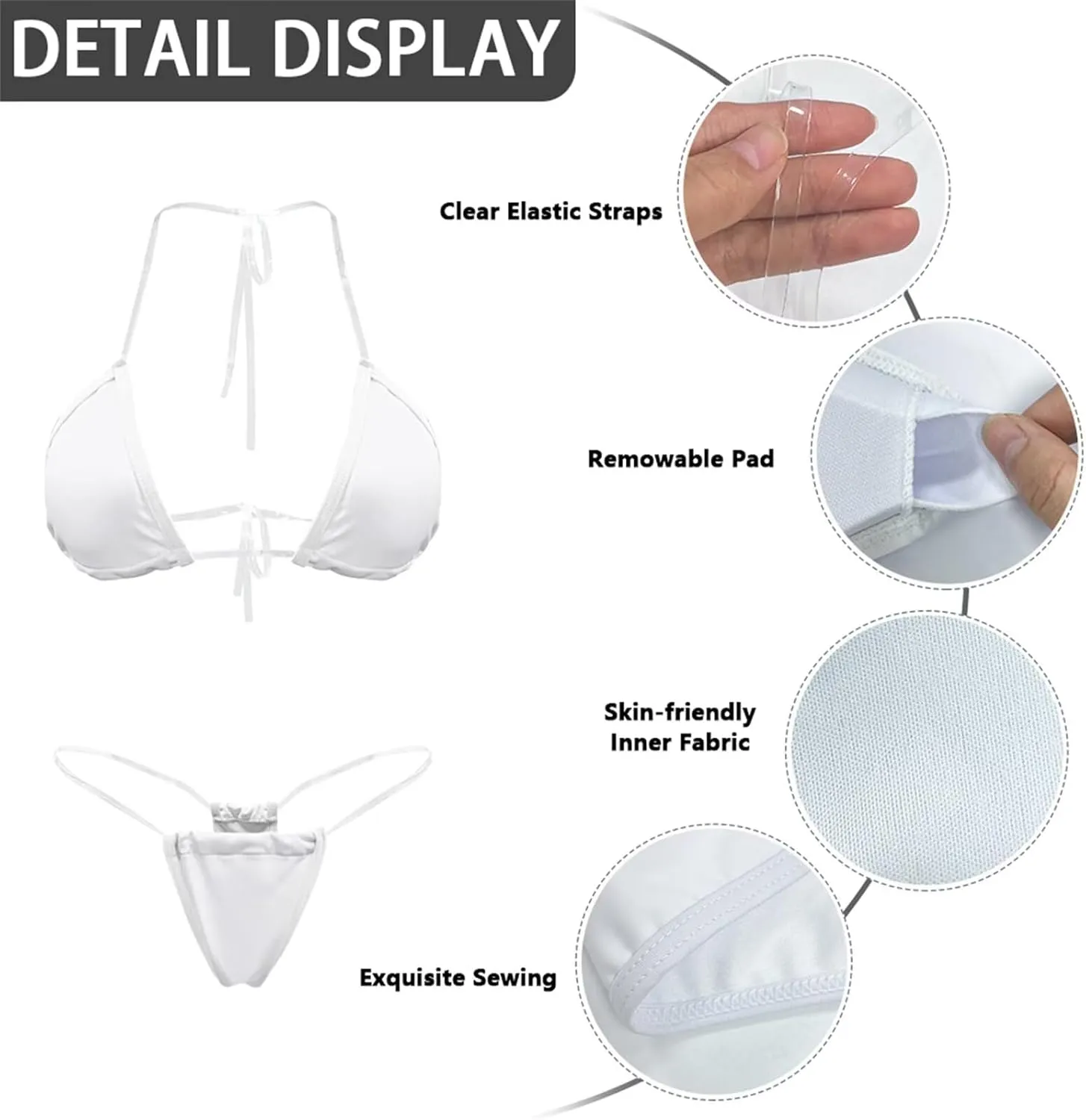 Women's Triangle Bikini String Swimsuit Clear Straps Bathing Suit Micro Bikini Thongs Mini Cheeky Swimwear
