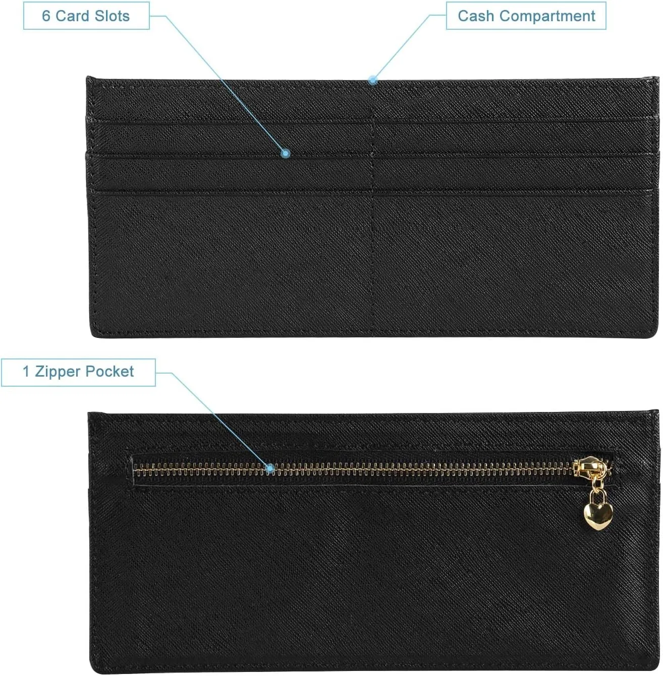 XEYOU Womens Credit Card Wallet Slim Long Zipper Pocket Purse for Coin, Cash, Receipt Multi-function Card Wallet for Ladies